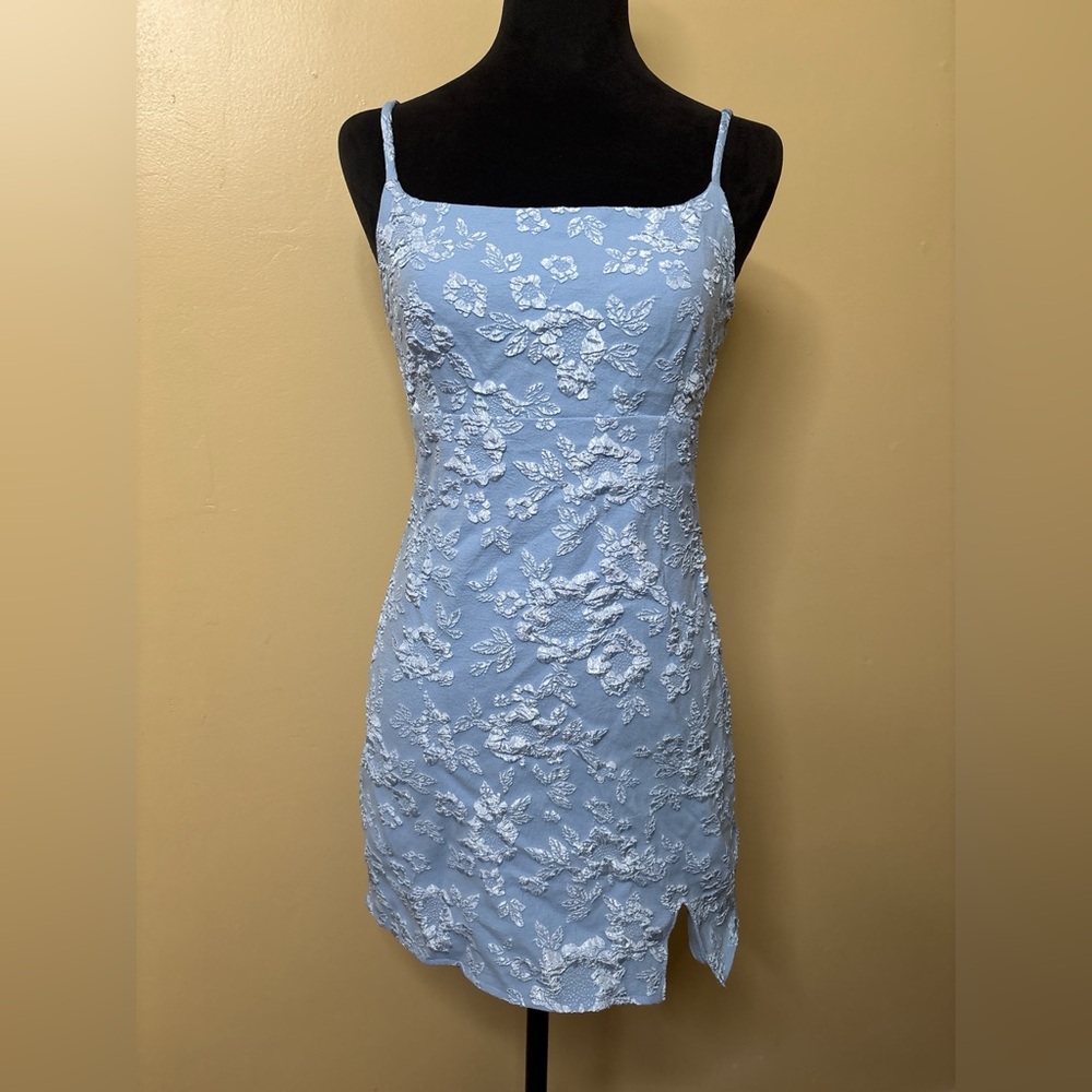 Live To Be Spoiled Baby Blue Textured Floral Mini Dress